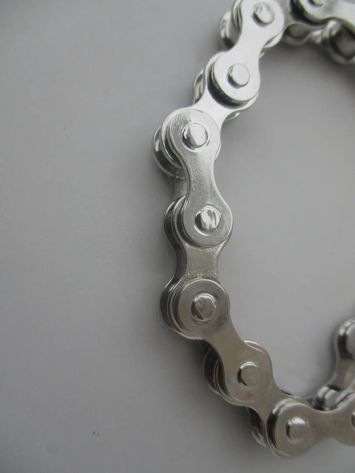 Stainless steel, silver bike chain bracelet for men.