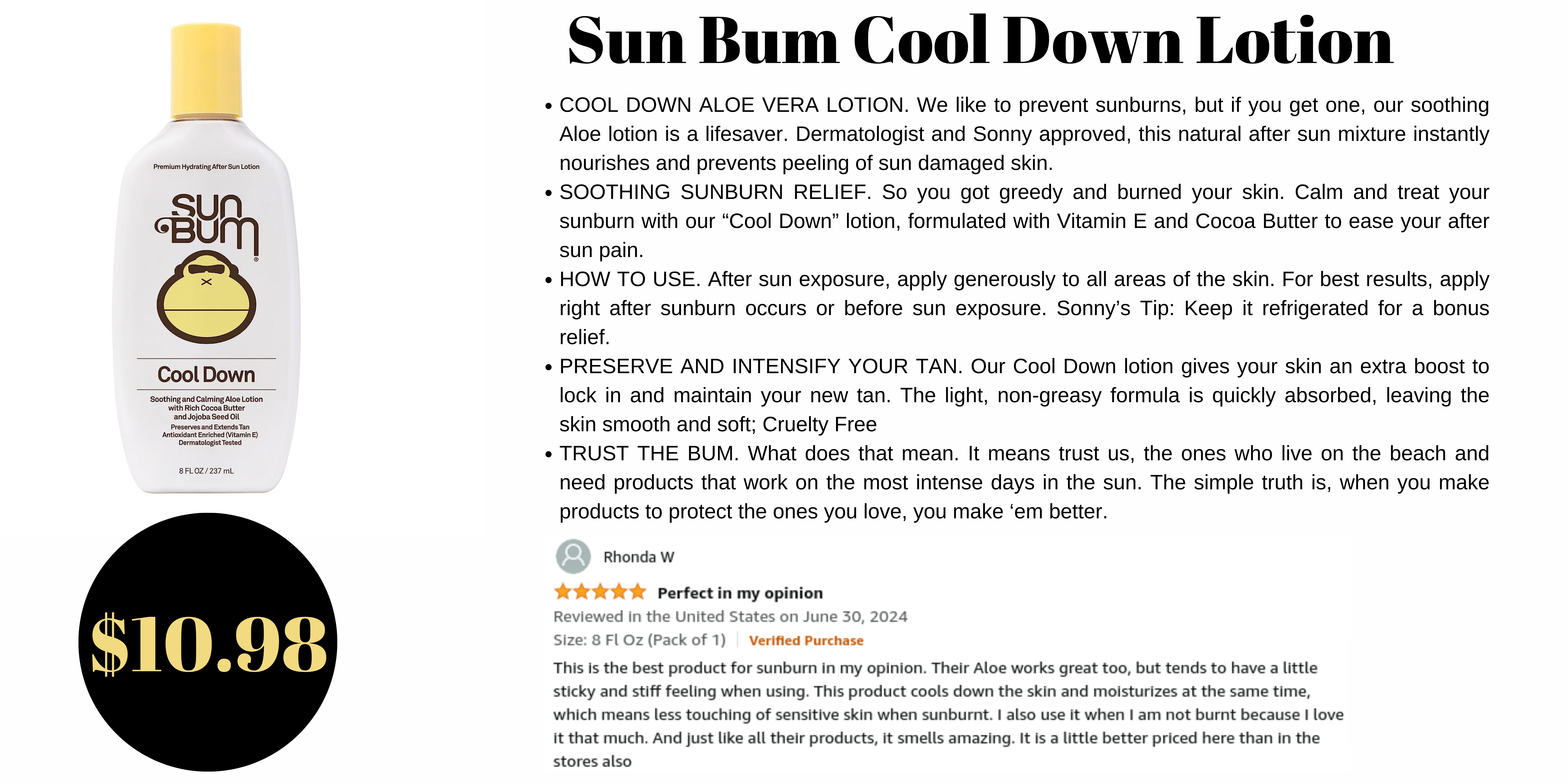 Sun Bum Cool Down Lotion To Soothe and Heal Skin After Sun Exposure